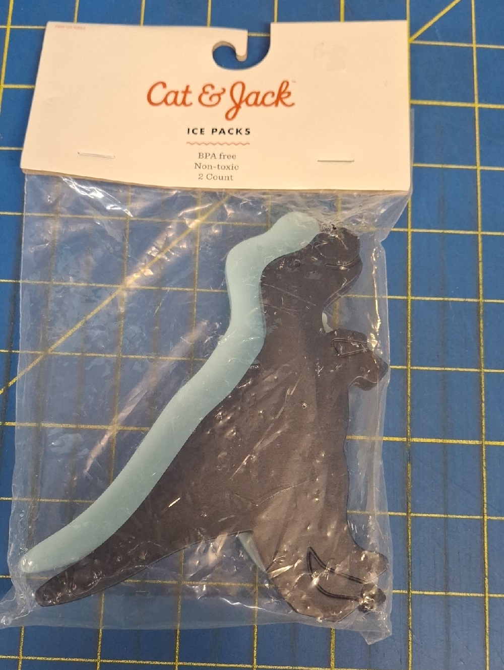Cat & Jack Blue Black Dinosaur Shaped 5" Each Ice Packs - 2 Count